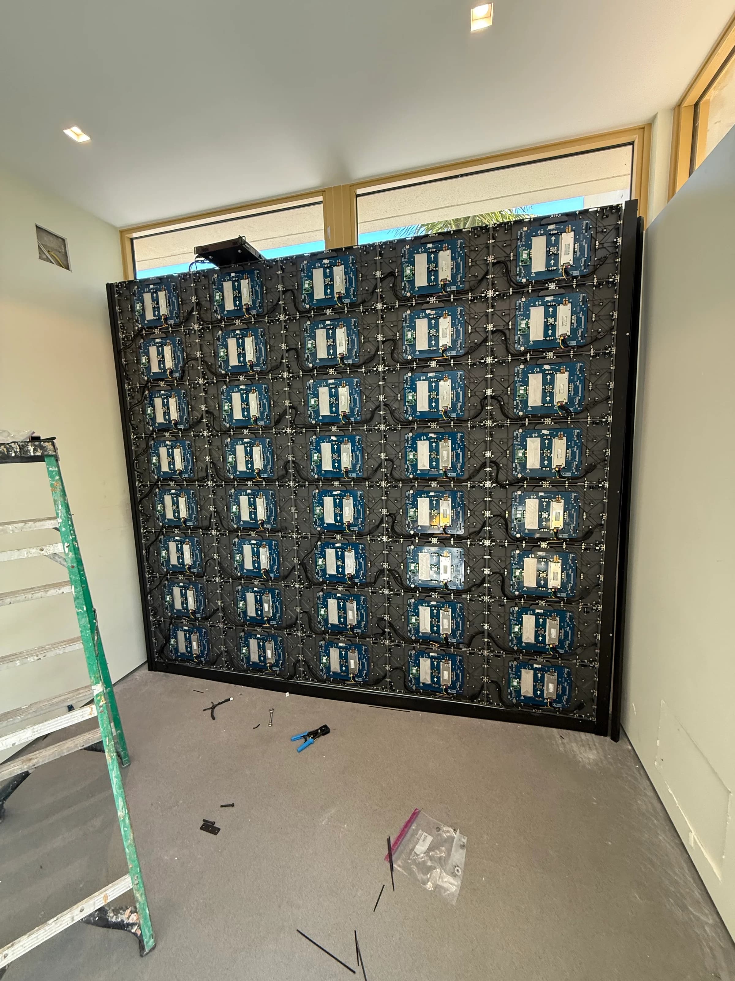Fully populated LED video wall before power-up and calibration