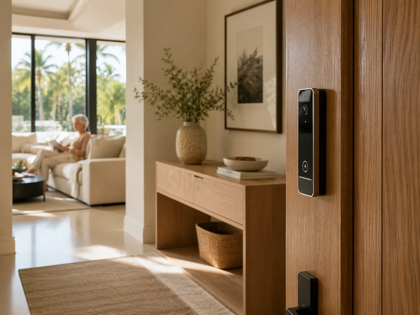 Senior-friendly smart home setup in a Miami home with easy-to-use smart devices and family mobile access